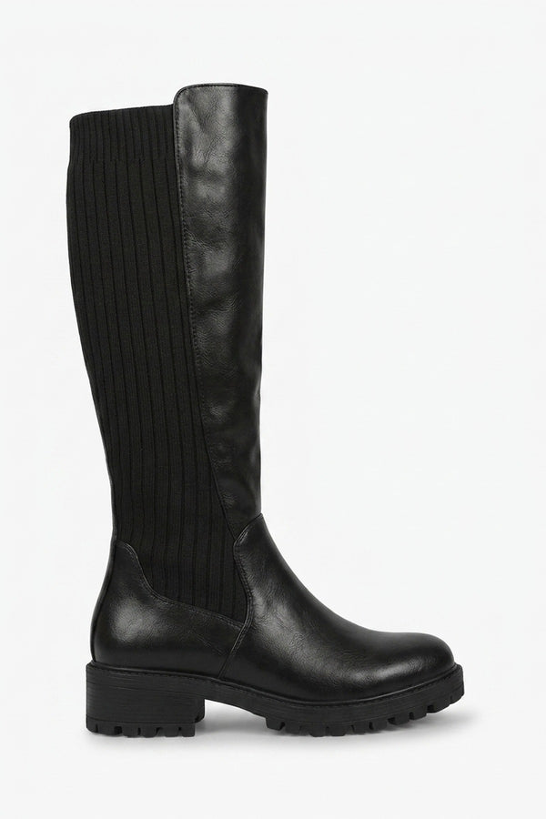 Aurelia Zip Up Knee High Boots - Black