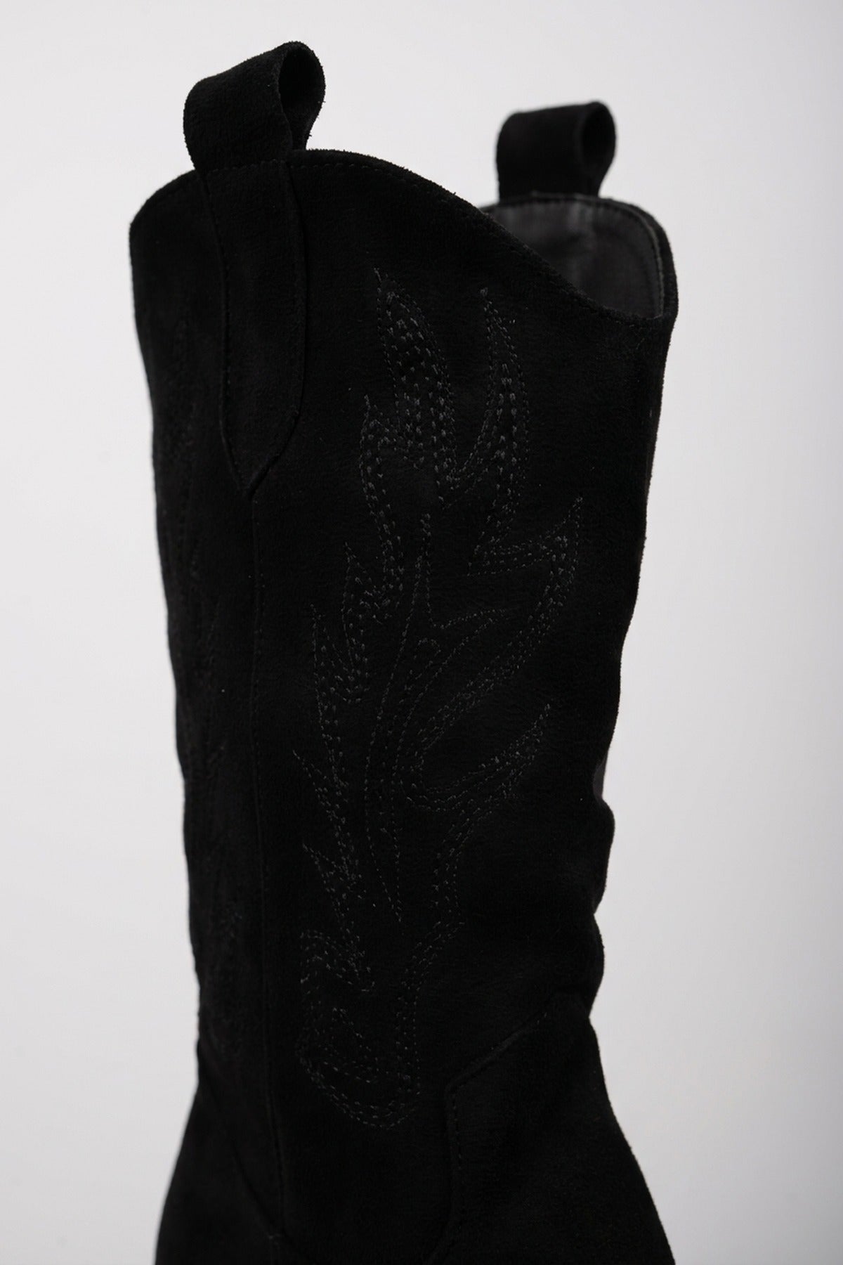 Tula Faux Suede Embroidered Western Boots - Black