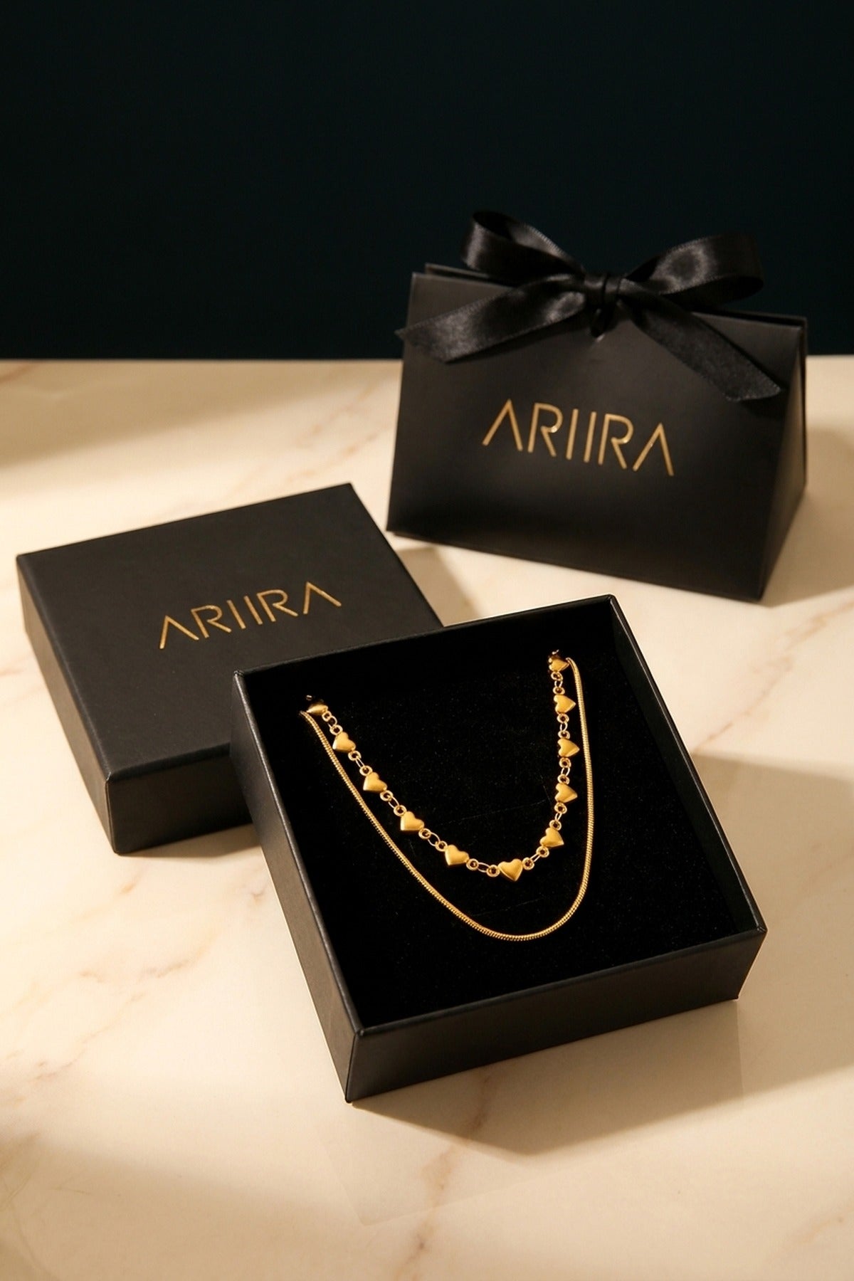gold Hiyaf Double Layer Hearts Necklace