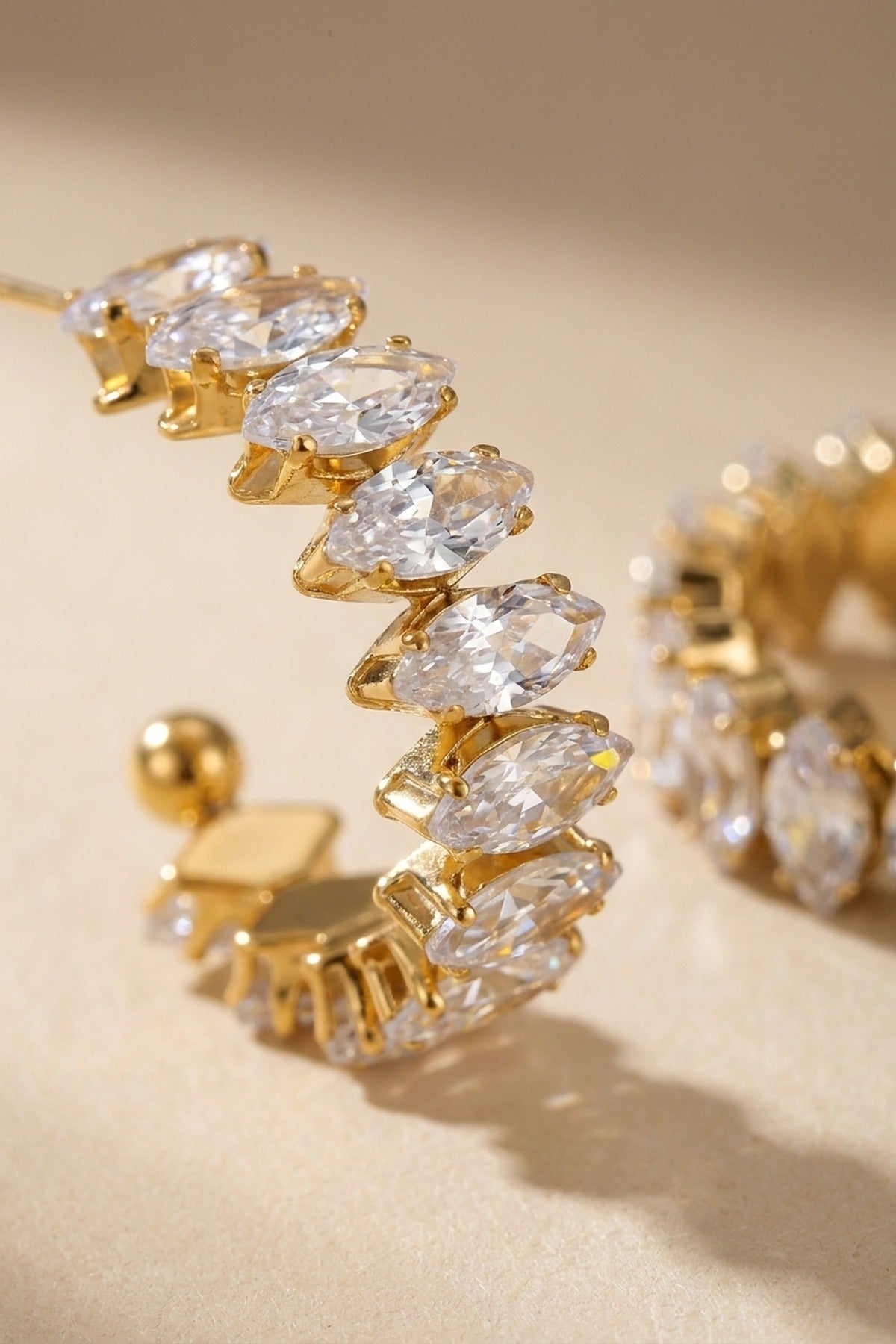 Twyla Marquise Crystal C Hoop Earrings - Gold