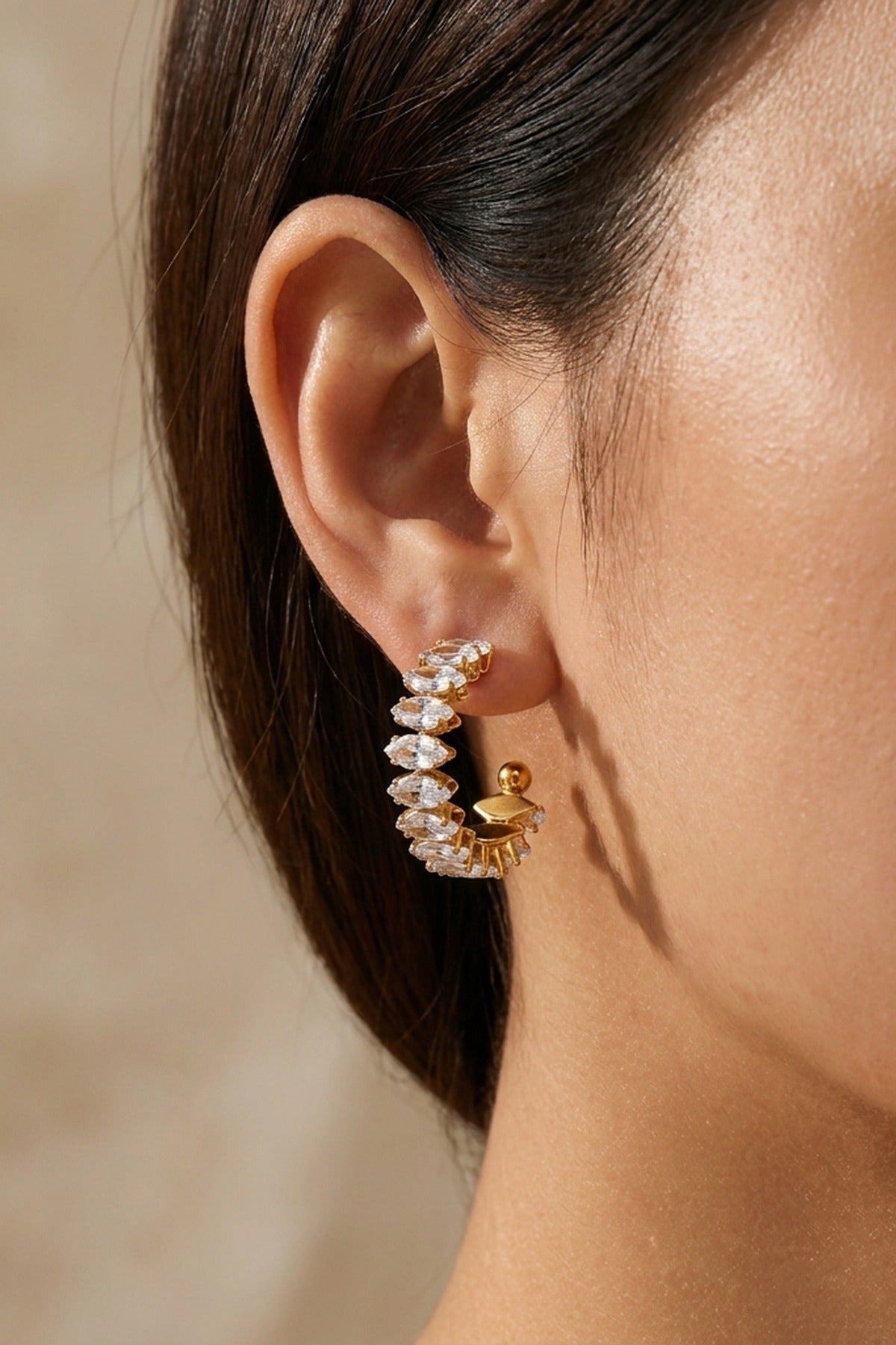 Twyla Marquise Crystal C Hoop Earrings - Gold
