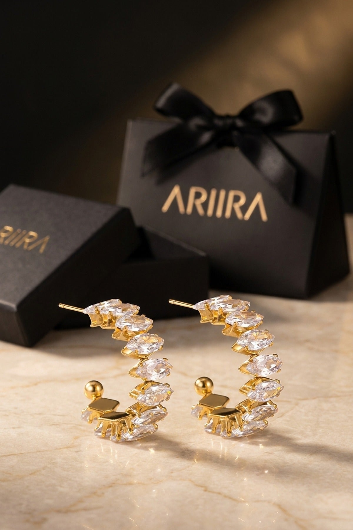 Twyla Marquise Crystal C Hoop Earrings - Gold