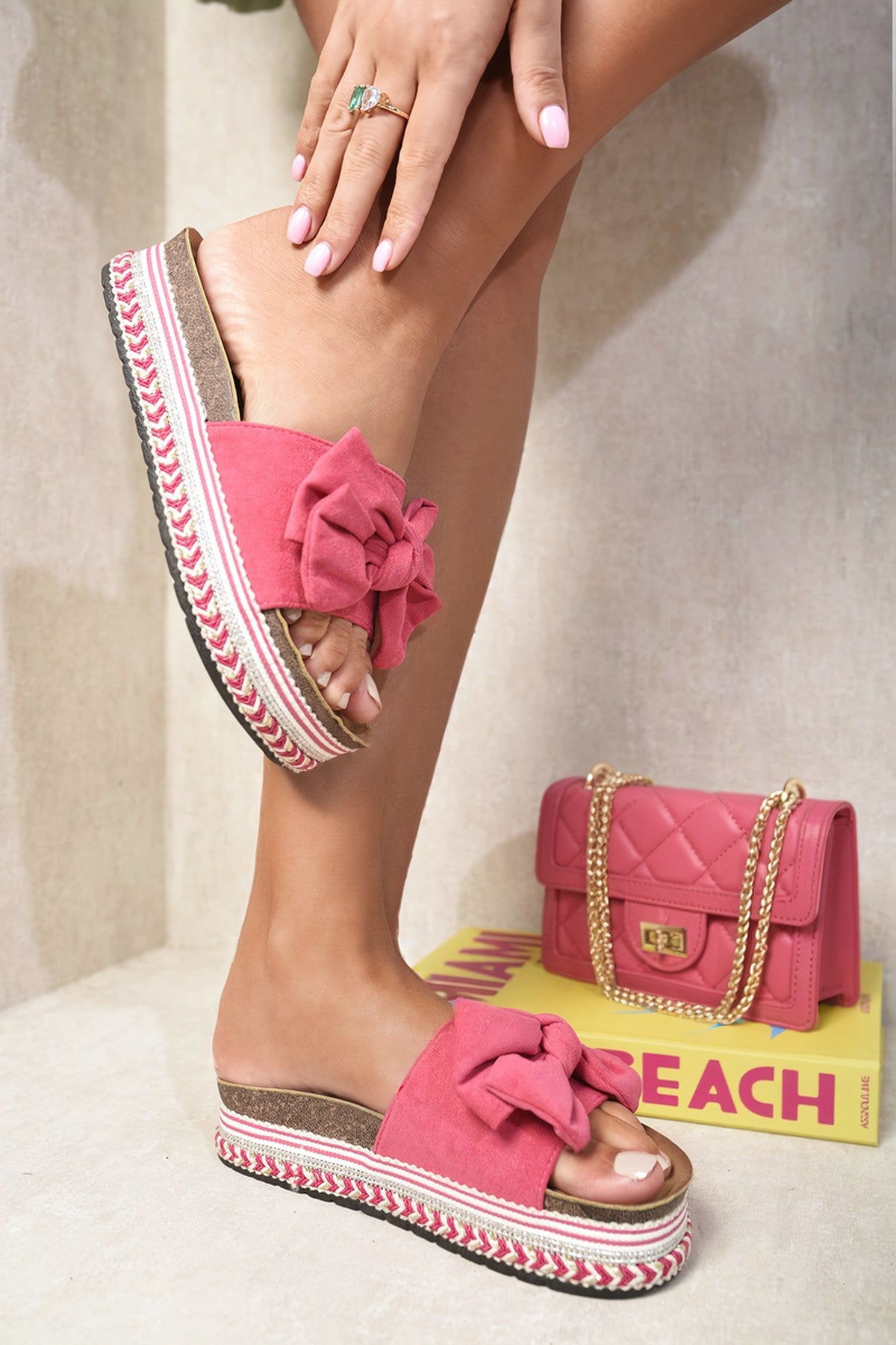 Abigail Platform Wedge Heel Sandals - FUSCHIA
