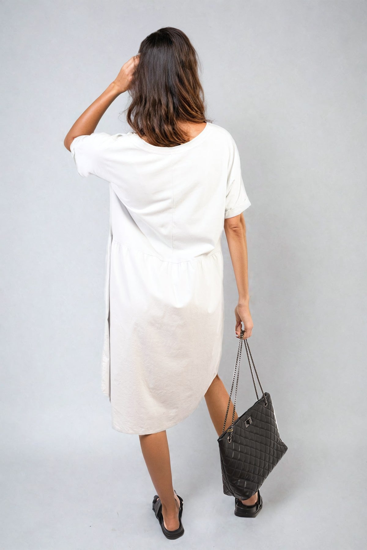 Aileen Short Sleeve Button Front Midi Dress - LIGHT GREY