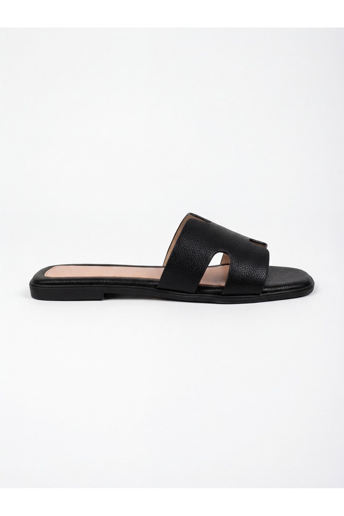 Aria Womens H-Strap Flat Slide Sandals - BLACK