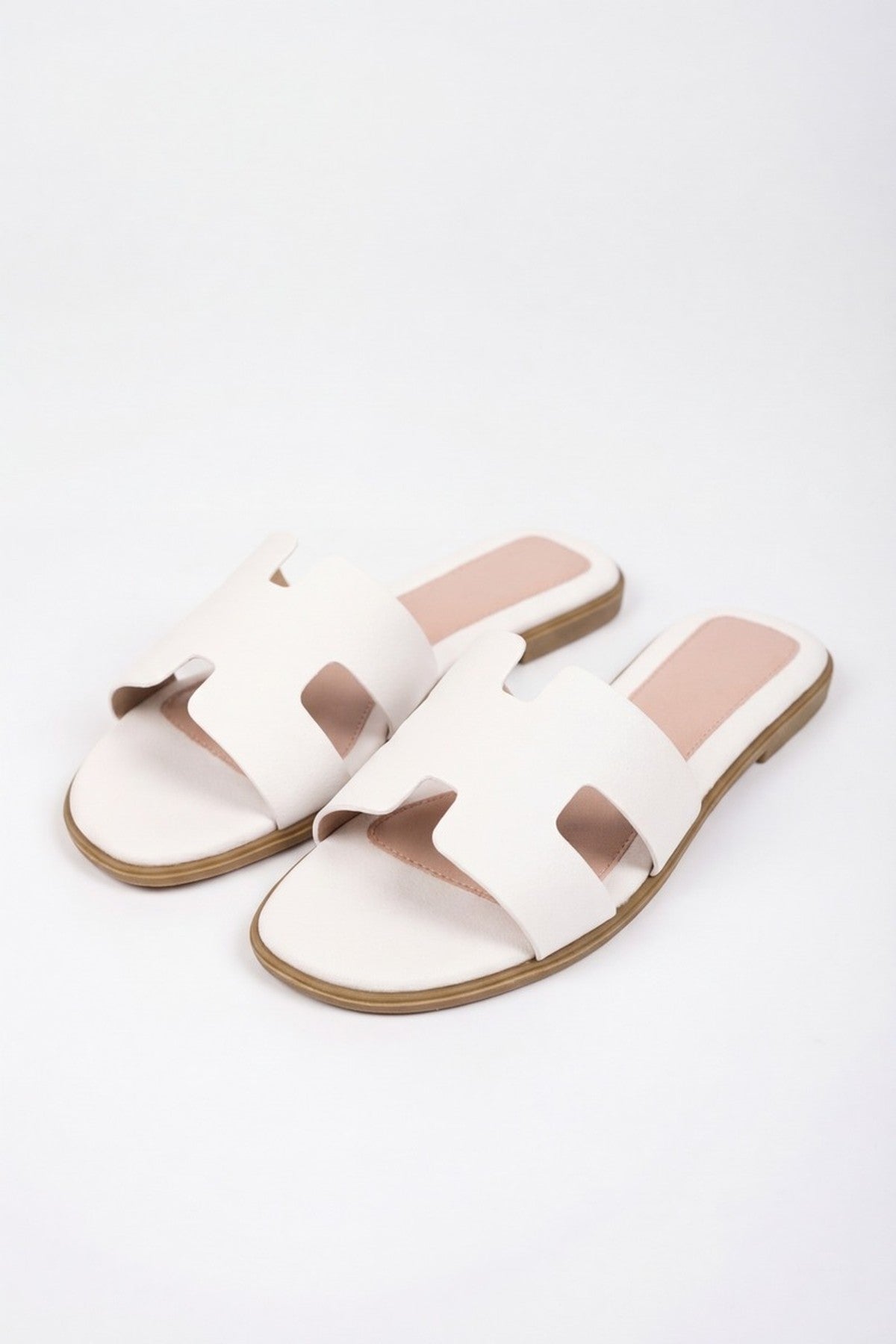 Aria Womens H-Strap Flat Slide Sandals - WHITE
