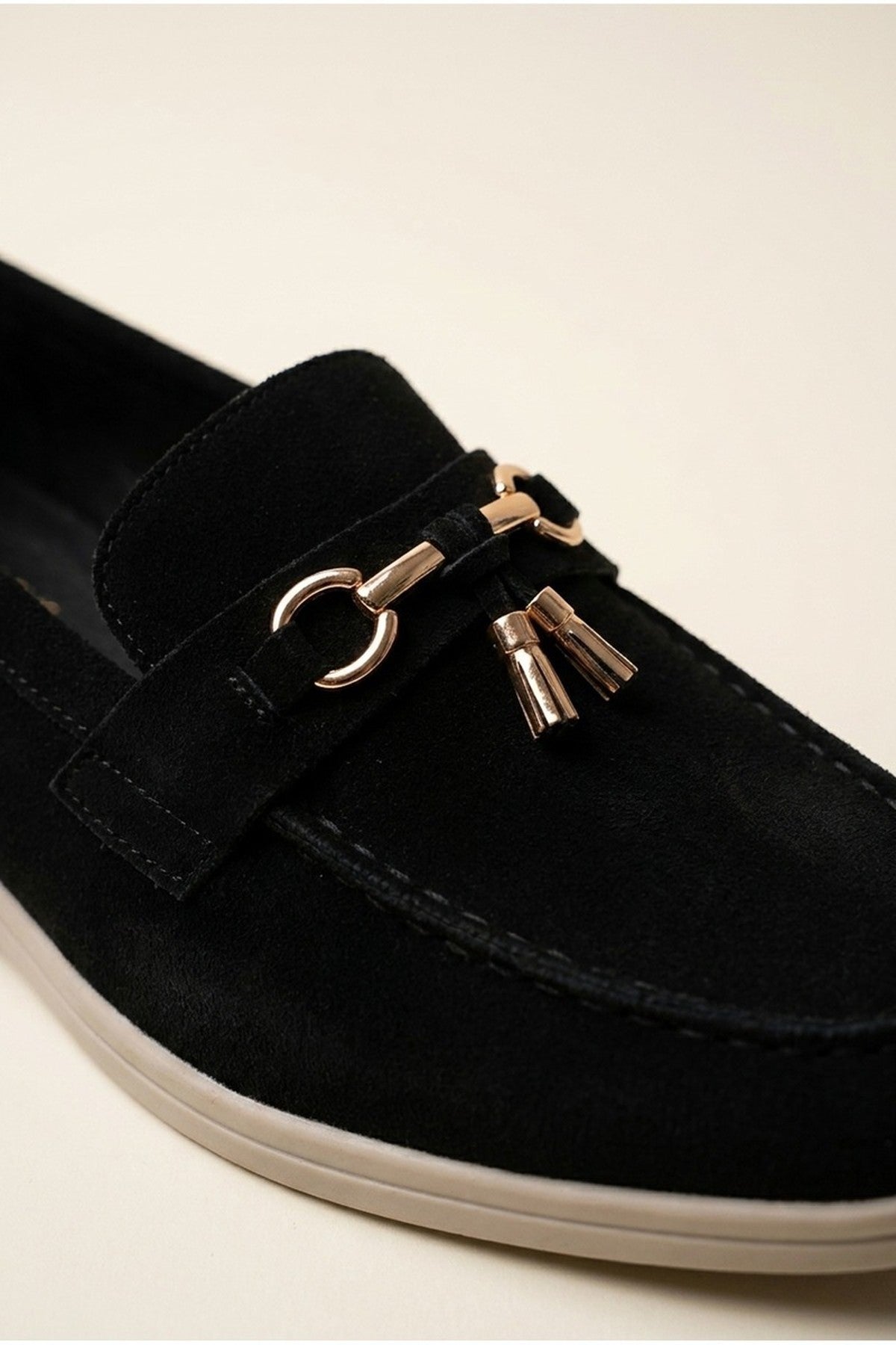 Camille Womens Suede Padlock Charm Loafers - Black