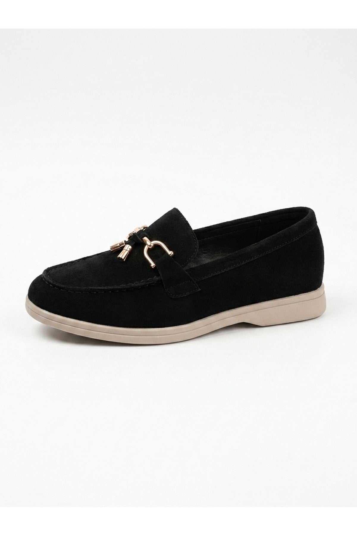 Camille Womens Suede Padlock Charm Loafers - Black