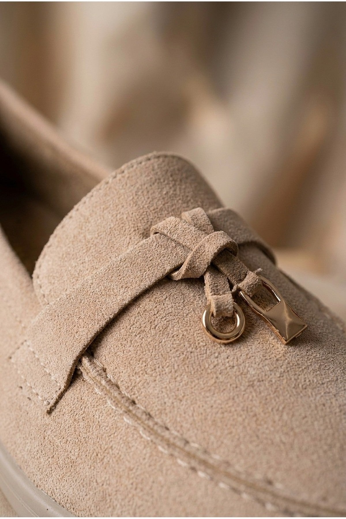 Camille Womens Suede Padlock Charm Loafers - Khaki