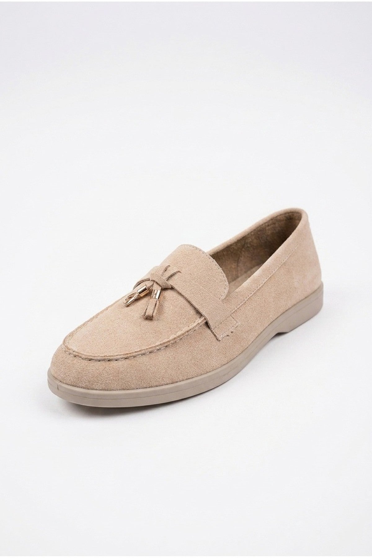 Camille Womens Suede Padlock Charm Loafers - Khaki
