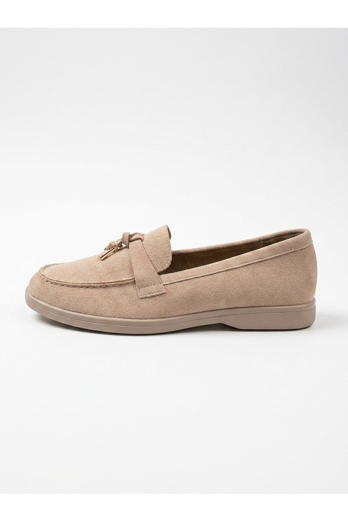 Camille Womens Suede Padlock Charm Loafers - Khaki