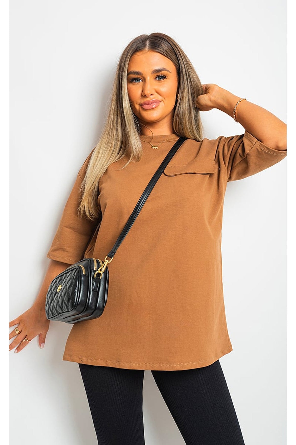 Camryn Oversized Cargo T-Shirt - CAMEL