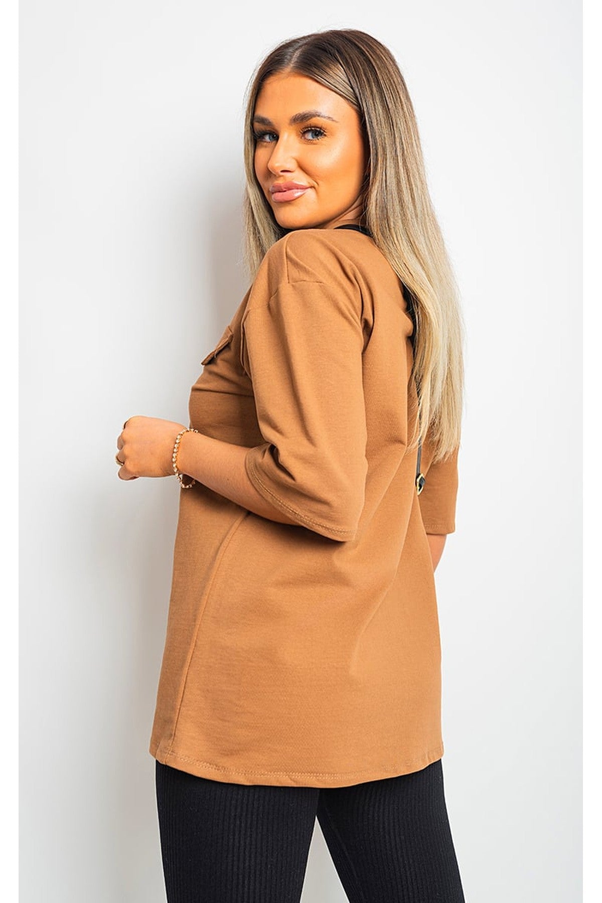 Camryn Oversized Cargo T-Shirt - CAMEL