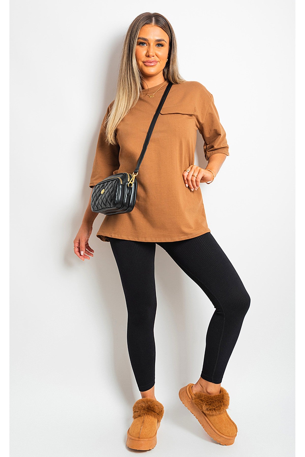Camryn Oversized Cargo T-Shirt - CAMEL