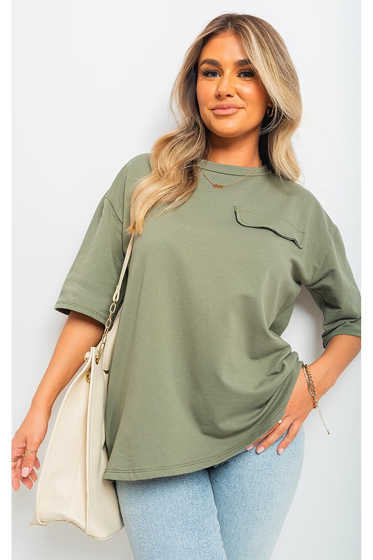 Camryn Oversized Cargo T-Shirt - KHAKI