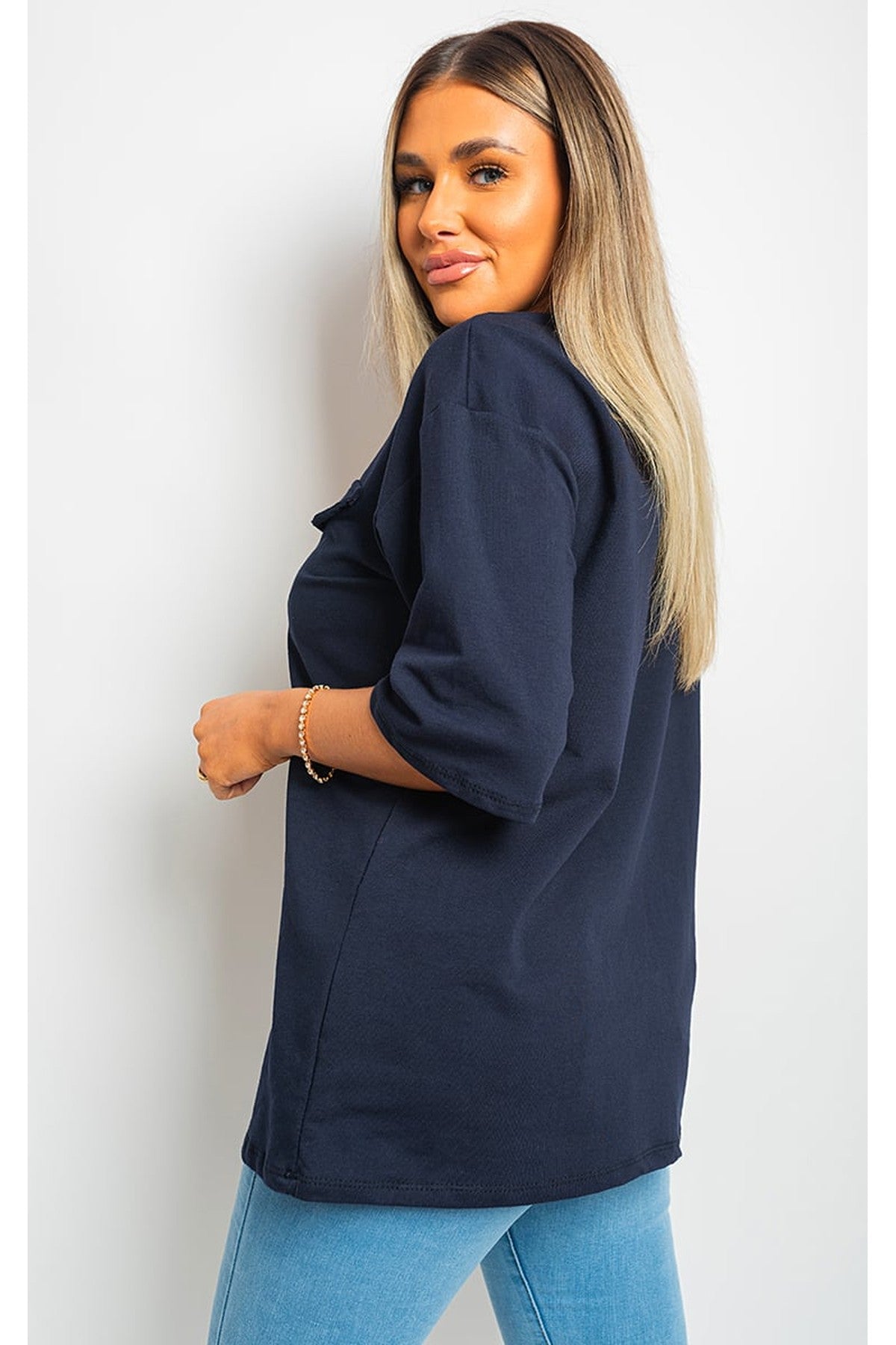 Camryn Oversized Cargo T-Shirt - NAVY
