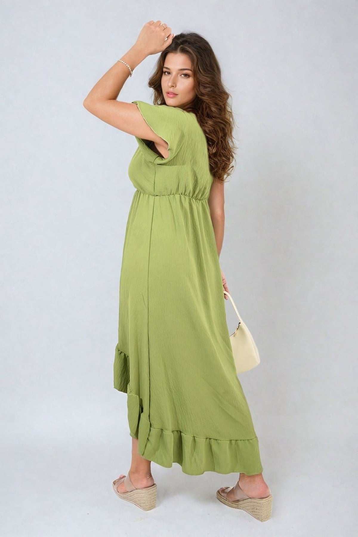 Catalina High Low Ruffle Hem Maxi Dress - GREEN