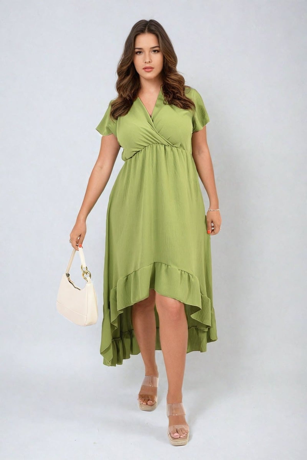 Catalina High Low Ruffle Hem Maxi Dress - GREEN