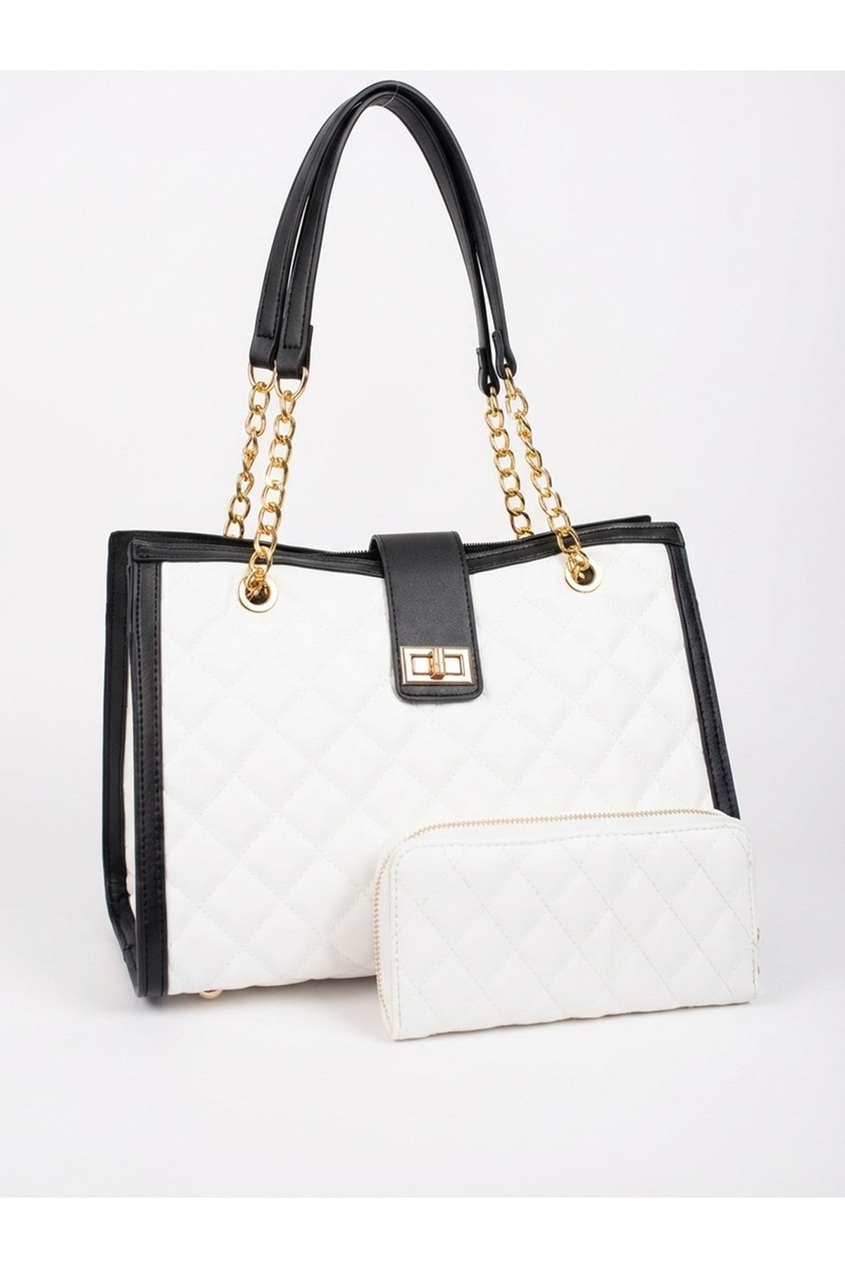 Clemence Quilted Bag & Wallet Set - WHITE