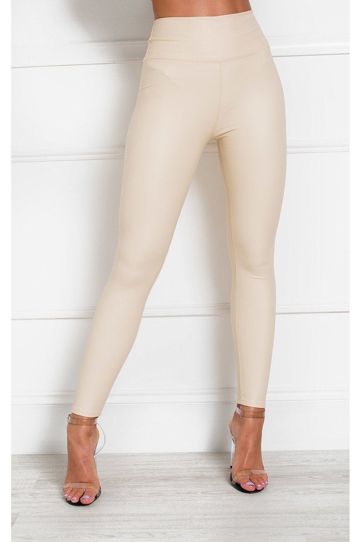 Eunice Faux Leather Leggings - BEIGE