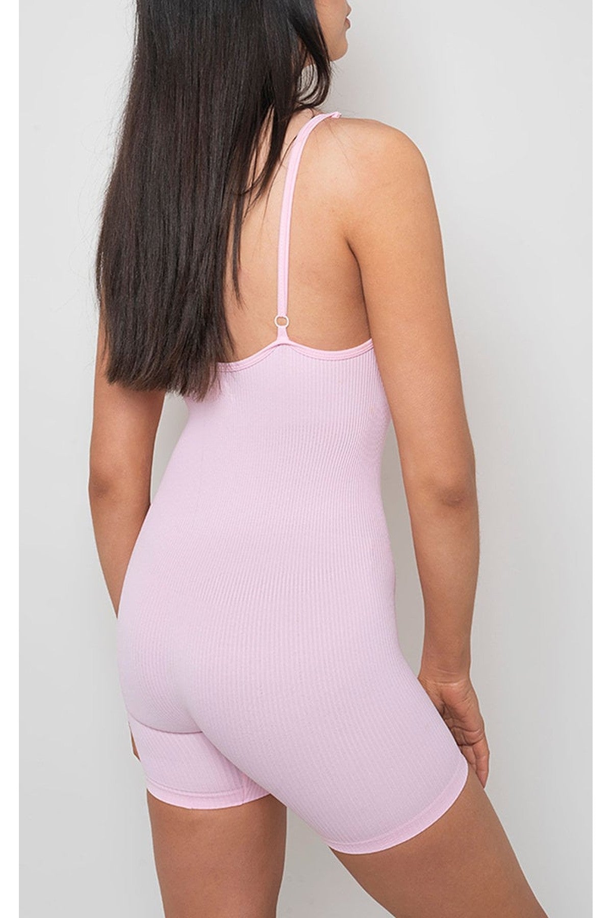 Fern Seamless Ribbed Sleeveless Strap Bodycon Jumpsuit - PINK