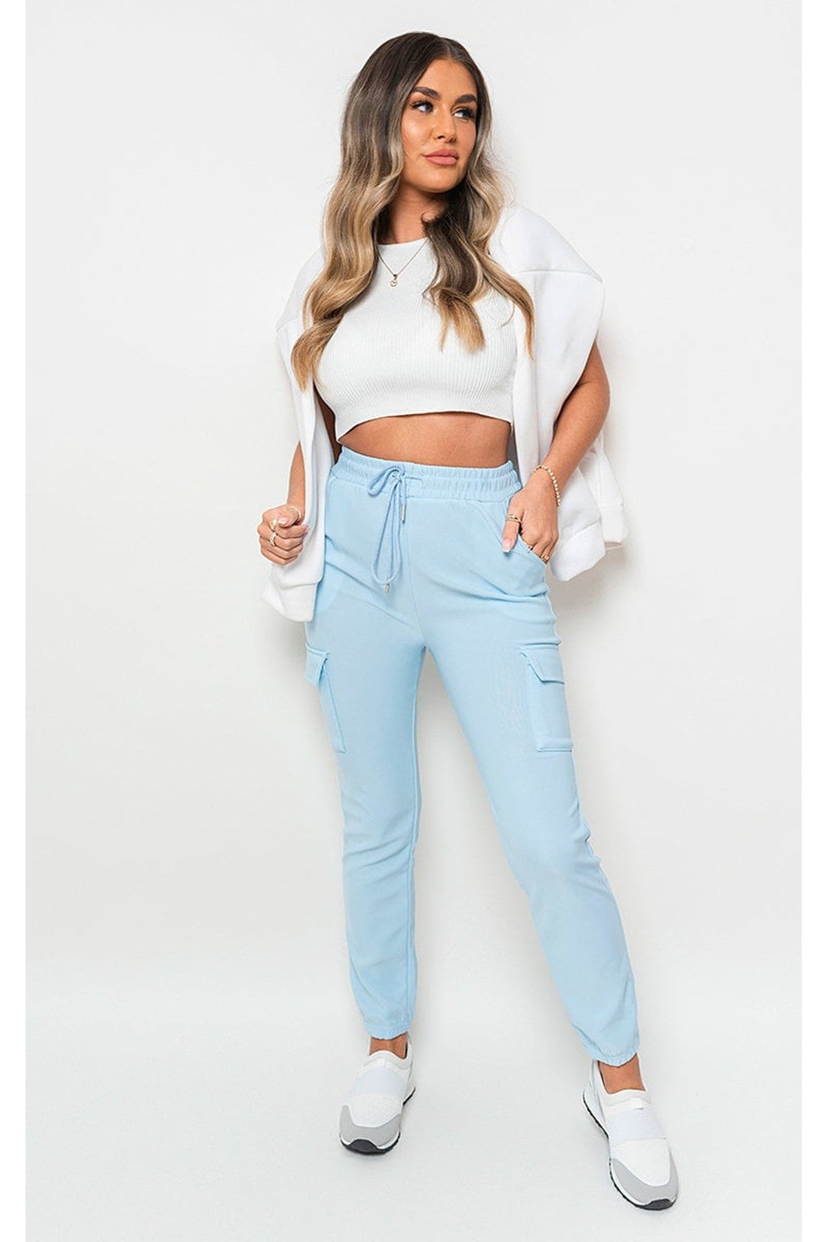 Francesca Pocket Side Drawstring Waist Cargo Trouser - BLUE