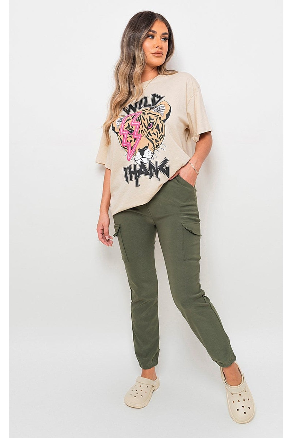 Francesca Pocket Side Drawstring Waist Cargo Trouser - KHAKI