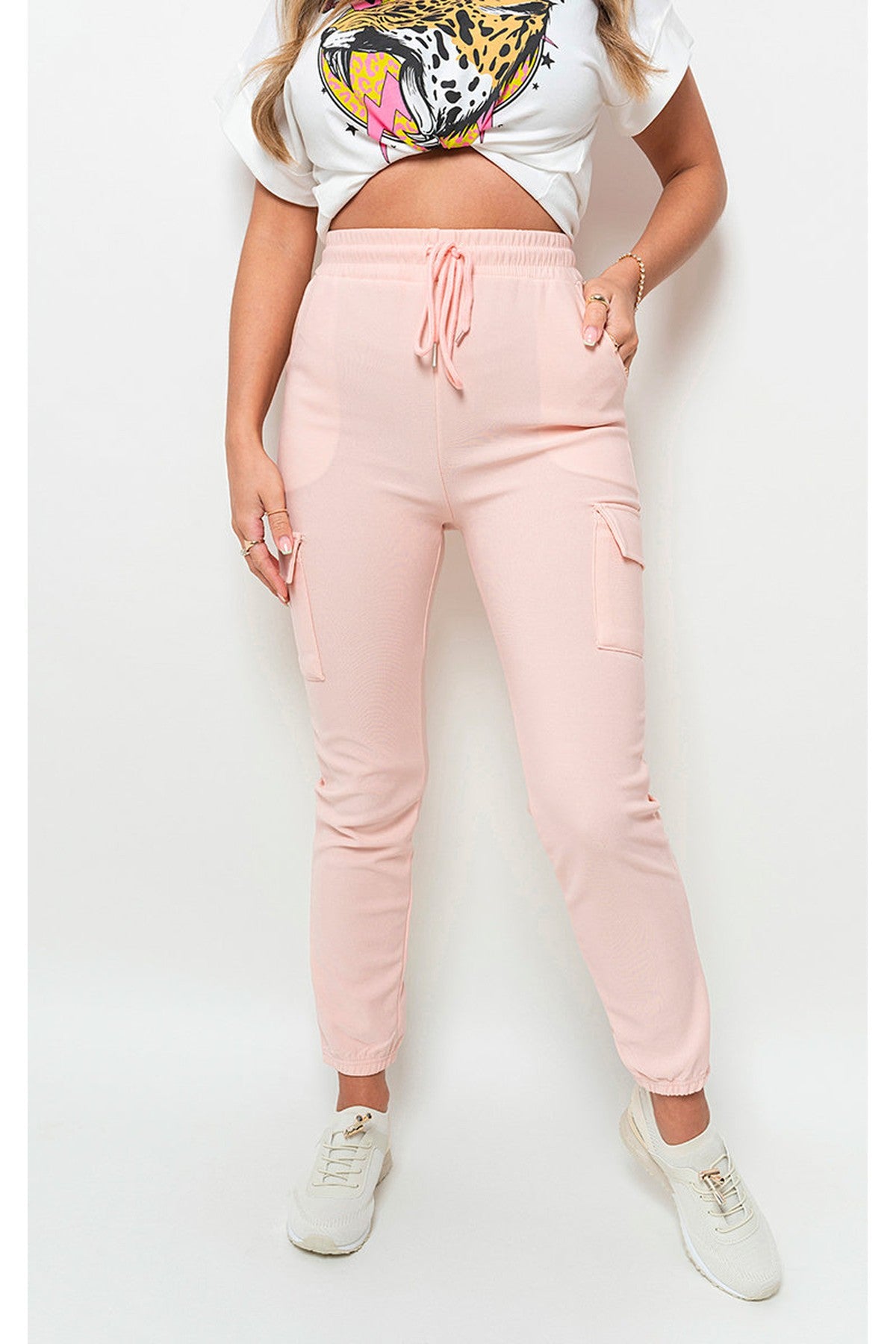Francesca Pocket Side Drawstring Waist Cargo Trouser - PINK