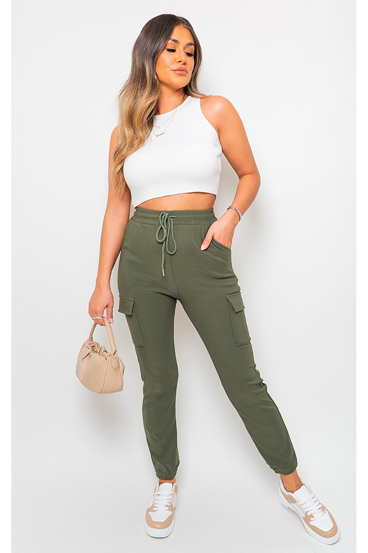 Holly Fleece Lined Cargo Pocket Trouser With Drawstring - KHAKI