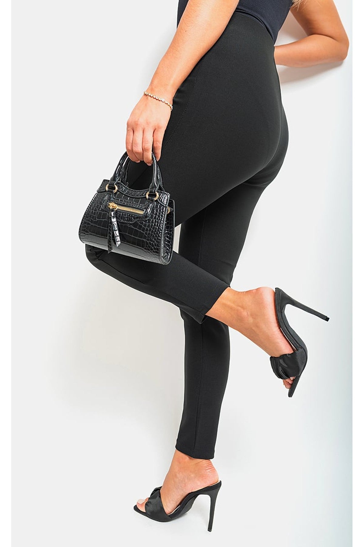 Jemma High Waisted Button Front Detail Trouser - BLACK