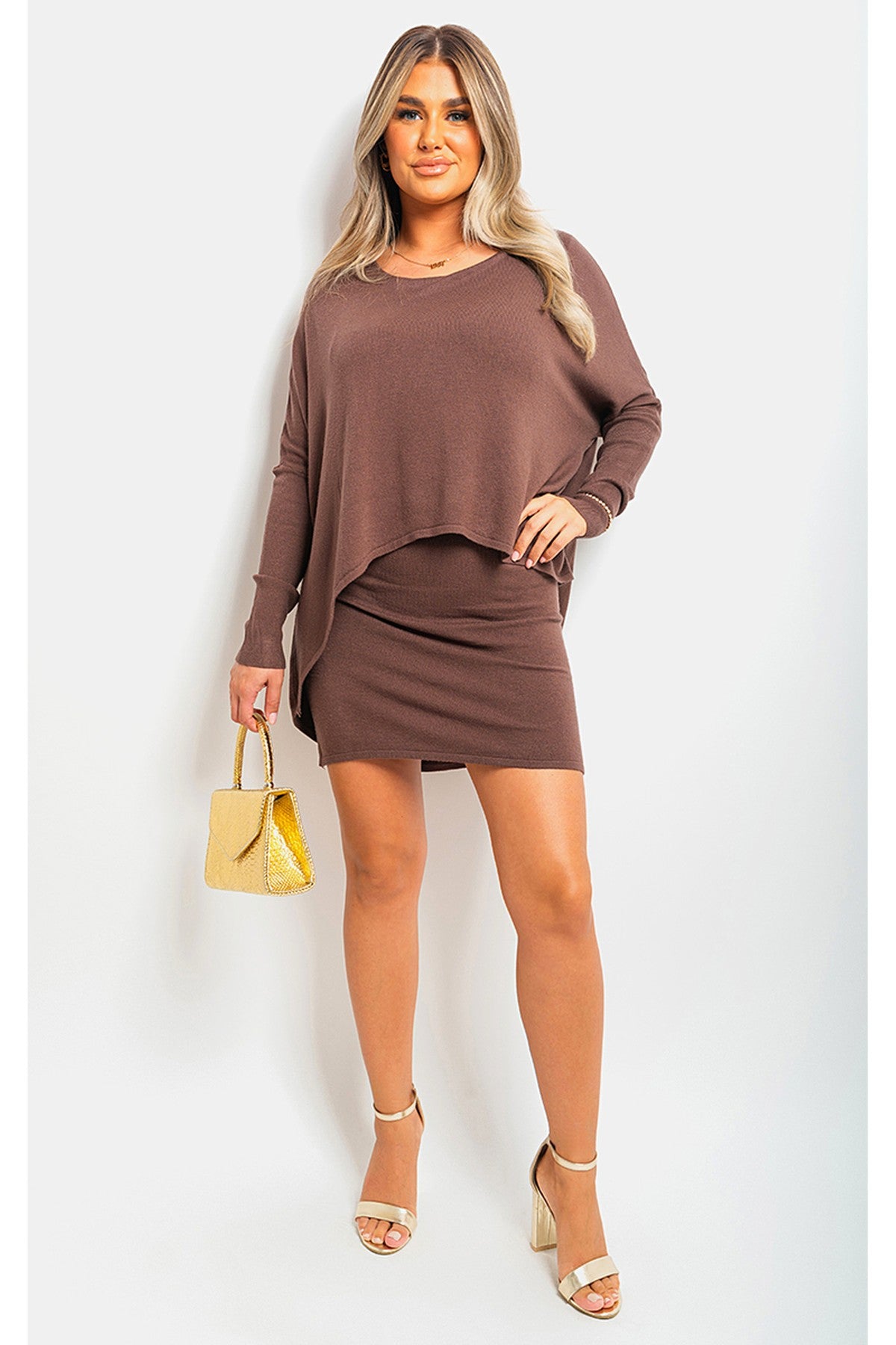 Joanna Oversized Long Sleeve Asymmetric Mini Dress - BROWN