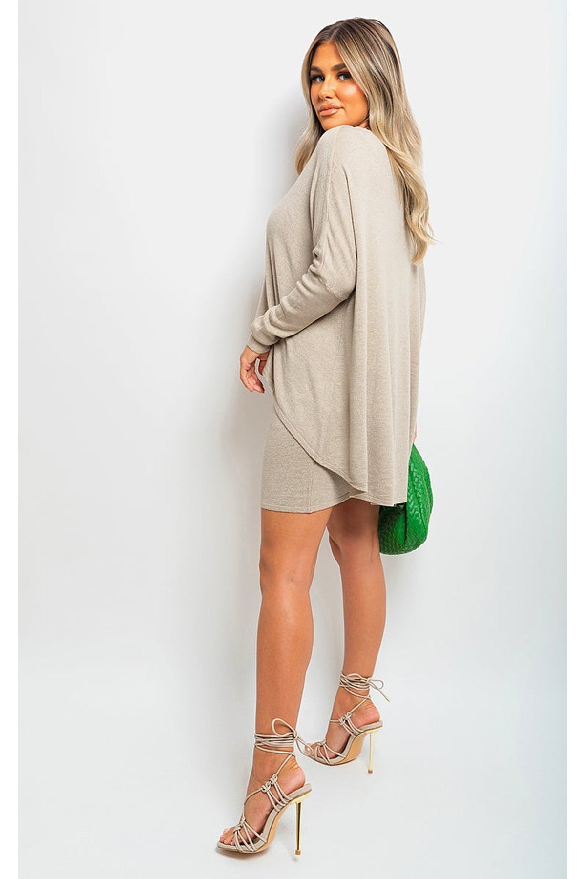 Joanna Oversized Long Sleeve Asymmetric Mini Dress - MOCHA