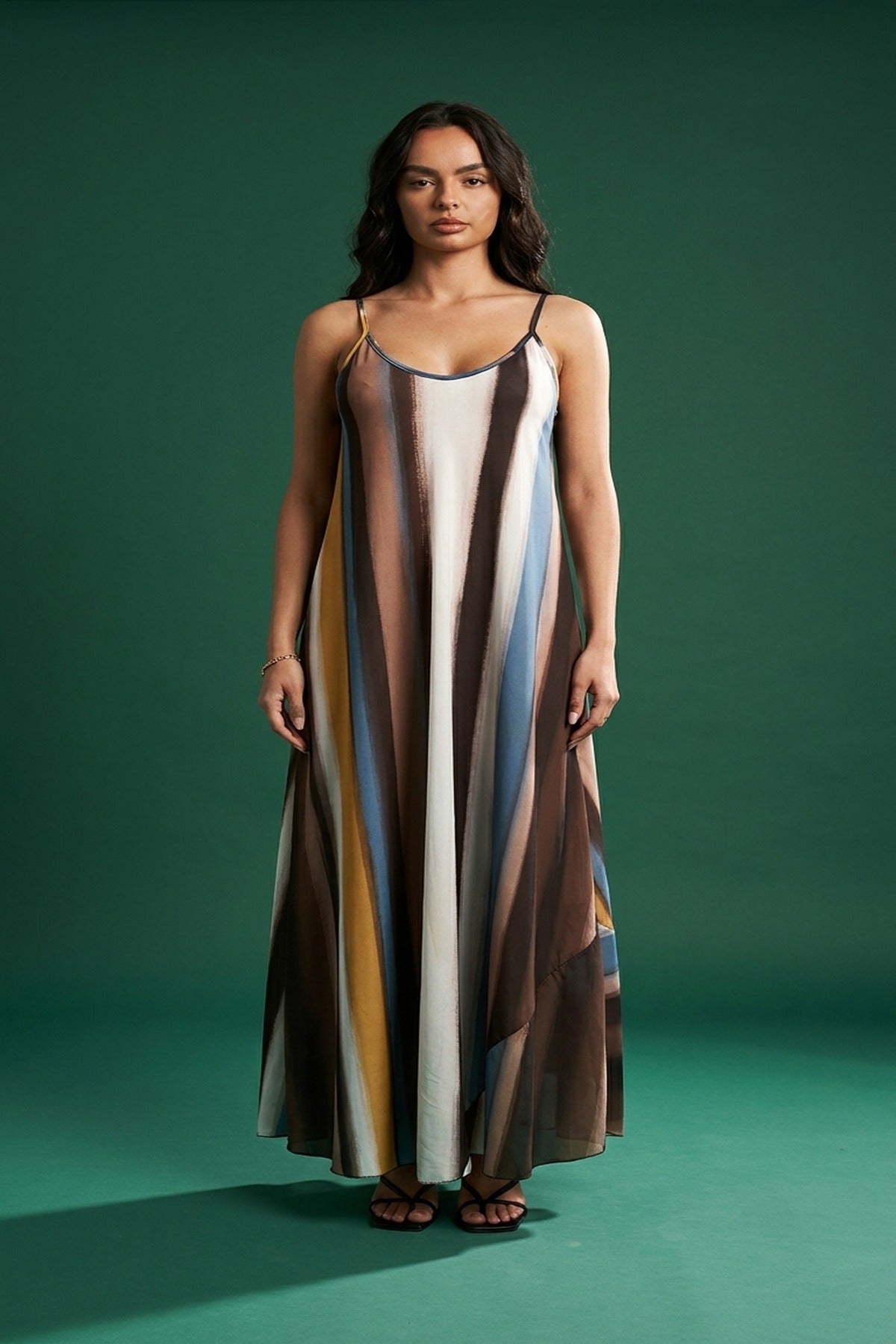 Naela Strappy Printed Maxi Dress - Brown