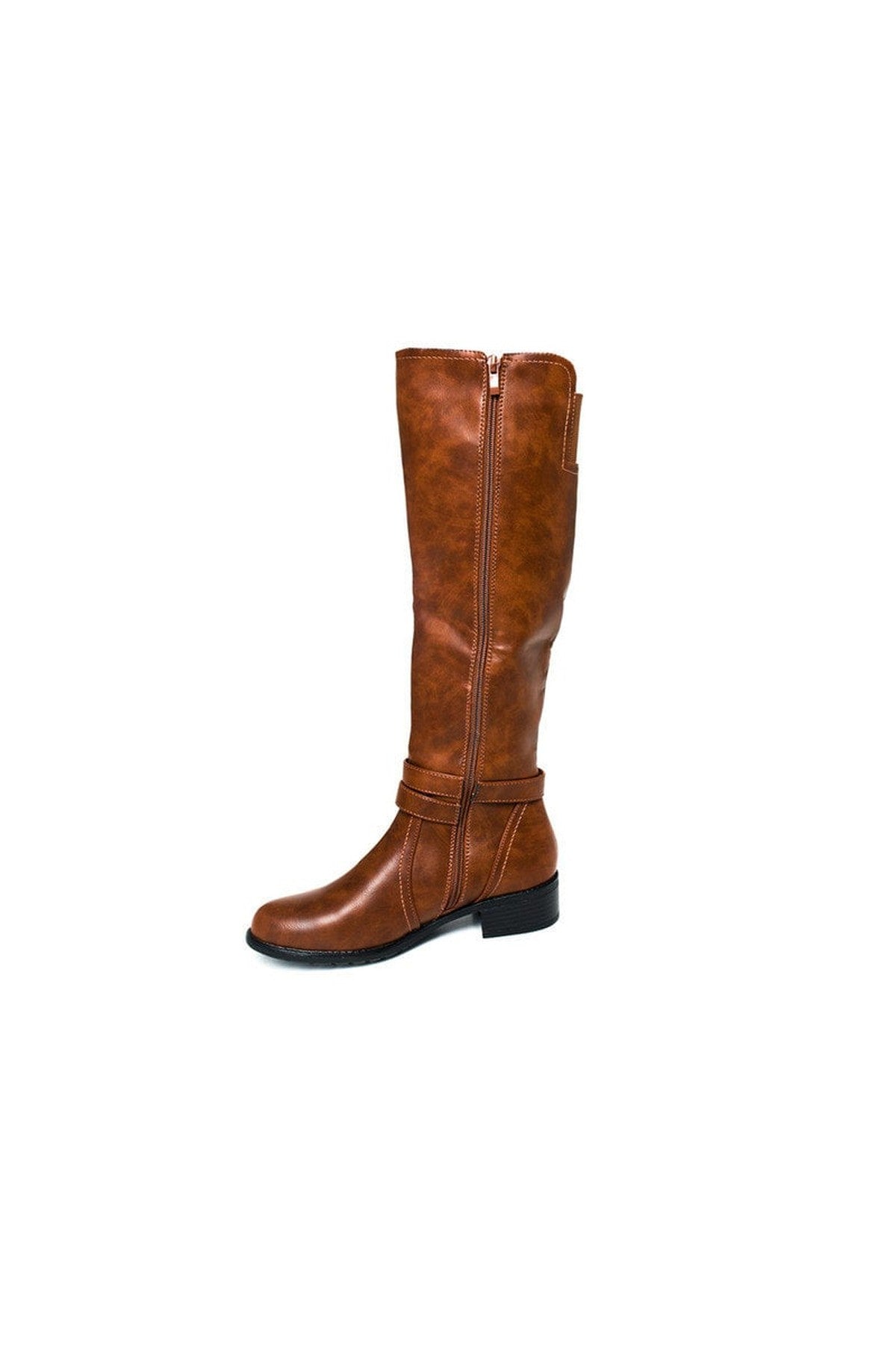 Nina Faux Leather Buckle Knee High Boots - CAMEL