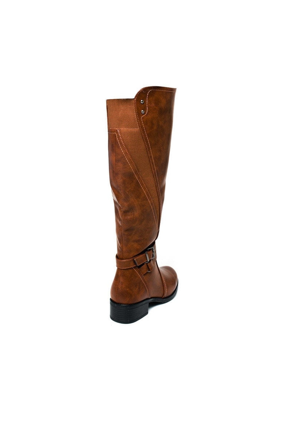Nina Faux Leather Buckle Knee High Boots - CAMEL