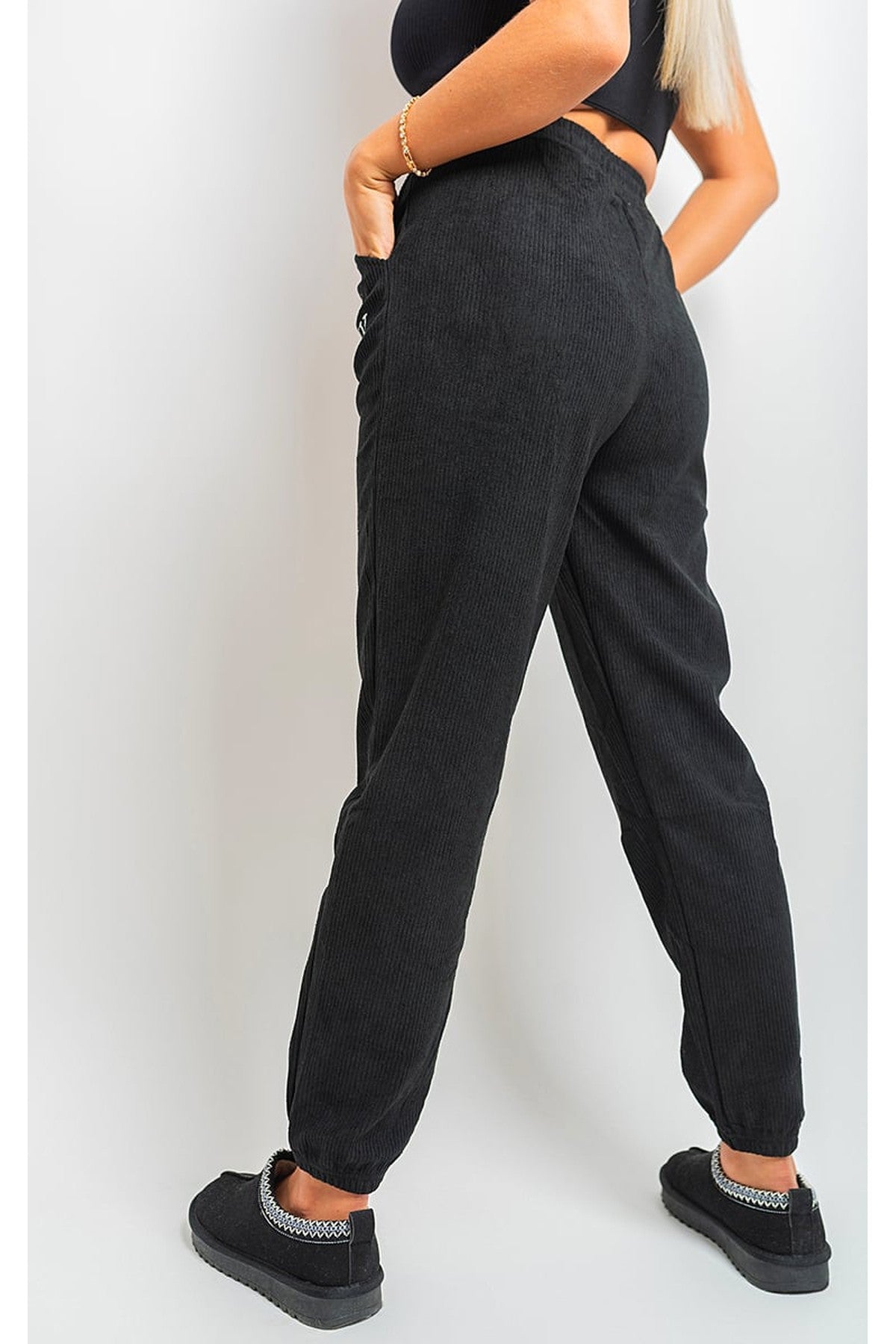 Noemi High Waisted Drawstring Trouser With Pockets - BLACK