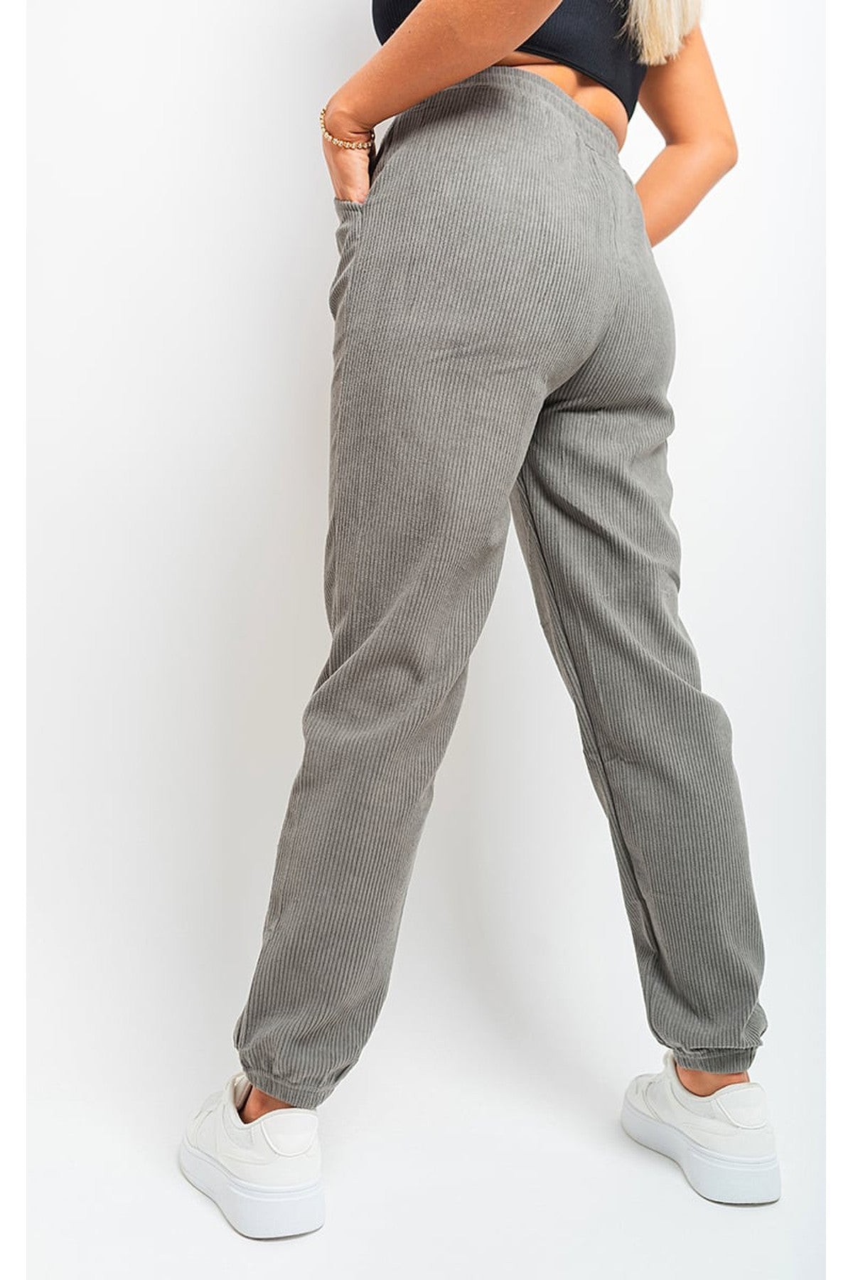 Noemi High Waisted Drawstring Trouser With Pockets - GREY
