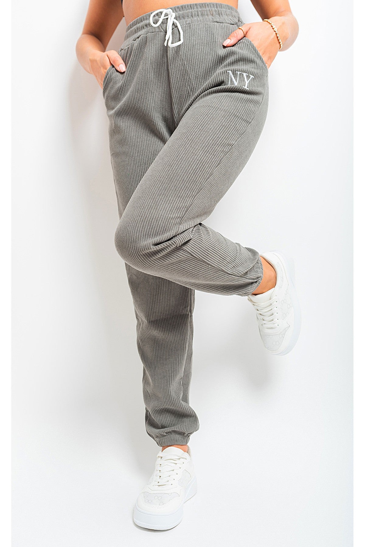 Noemi High Waisted Drawstring Trouser With Pockets - GREY