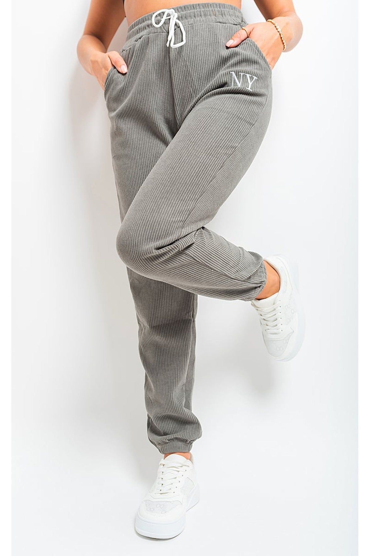 Noemi High Waisted Drawstring Trouser With Pockets - GREY