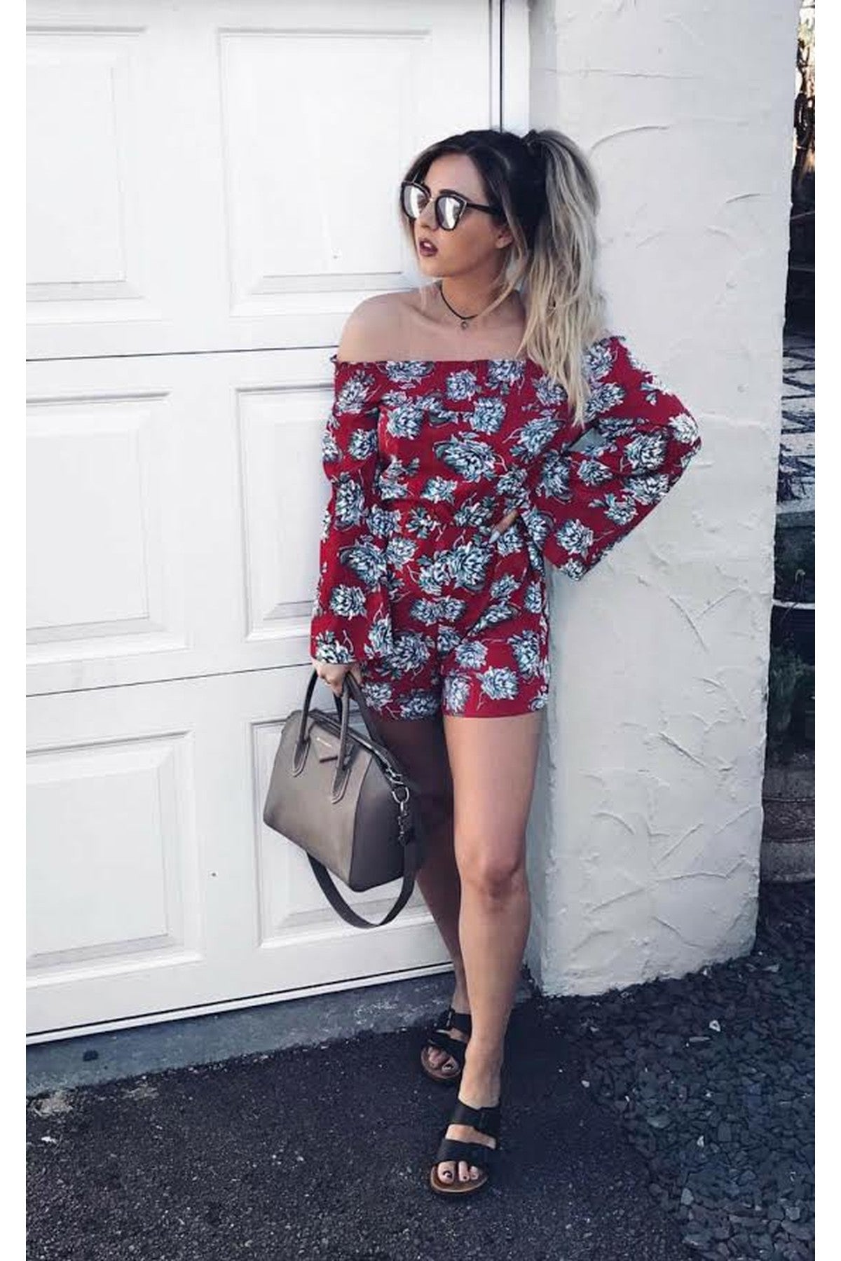 Ornelia Bardot Floral Playsuit - RED