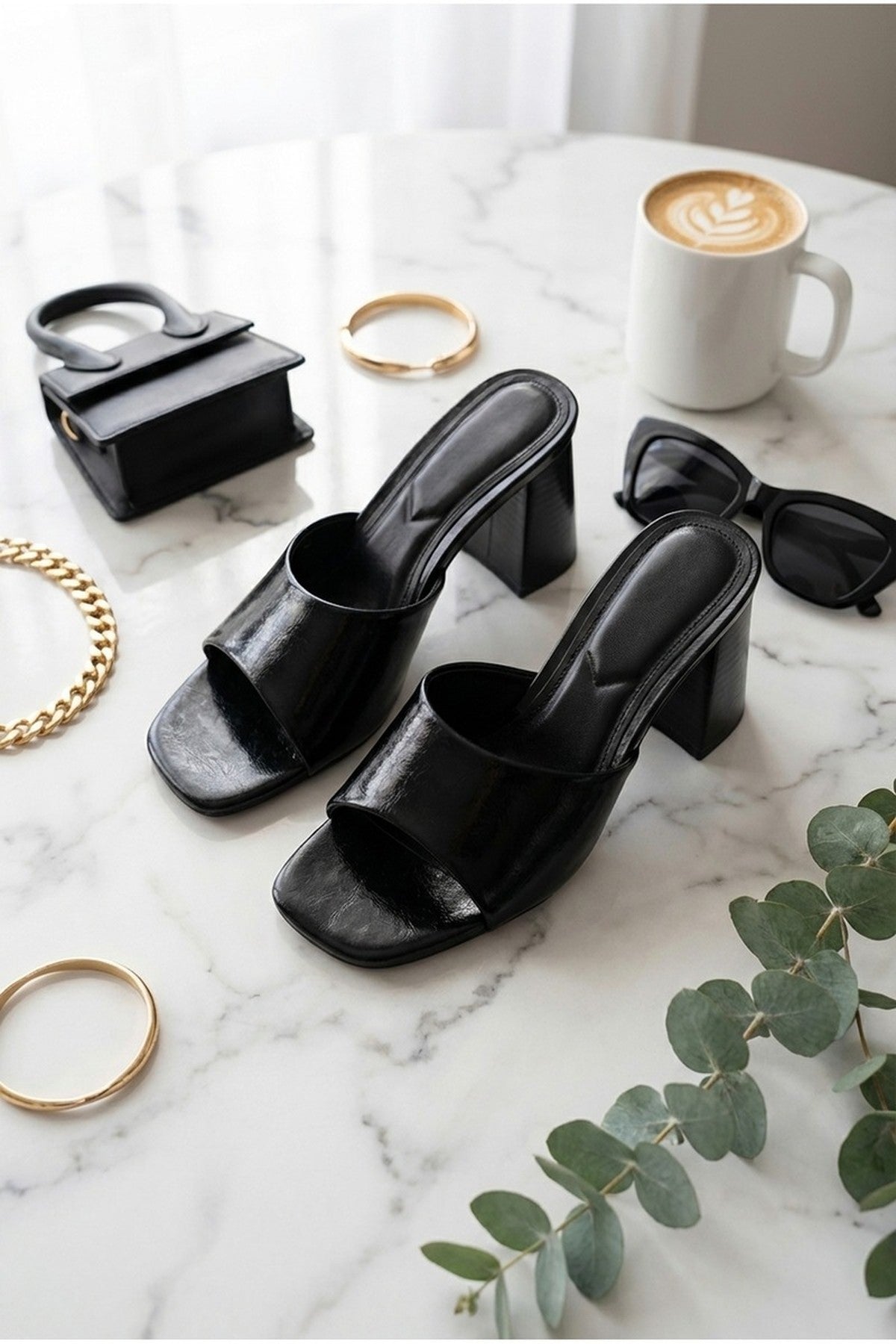 Rosa Womens Square Toe Block Heel Mules - Black