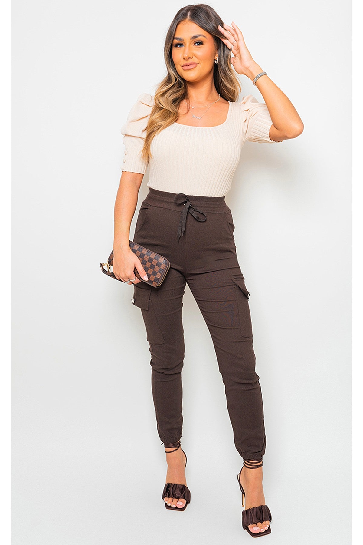 Sylvie Pocket Side Cargo Trouser - CHOC BROWN