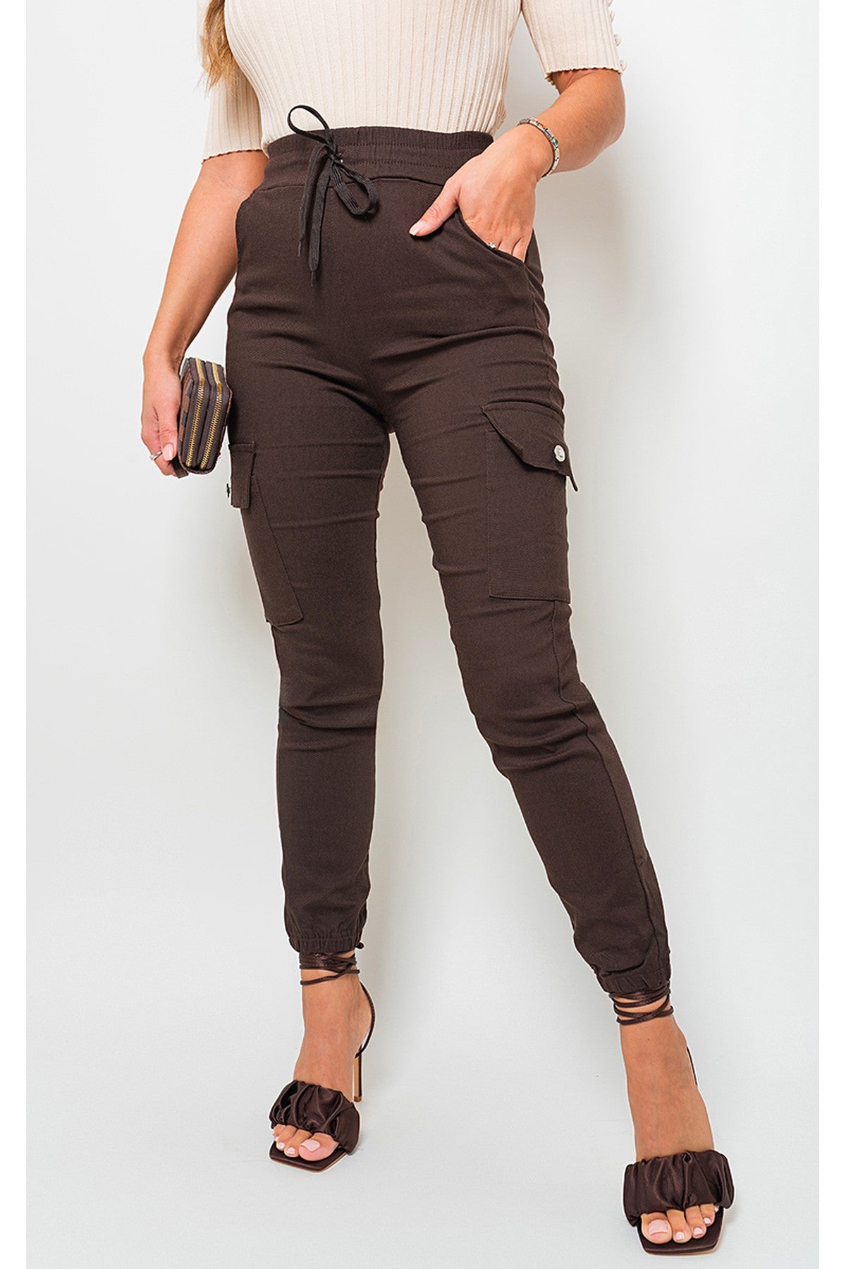 Sylvie Pocket Side Cargo Trouser - CHOC BROWN