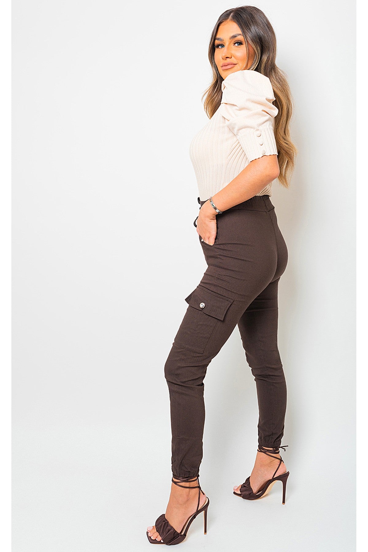 Sylvie Pocket Side Cargo Trouser - CHOC BROWN