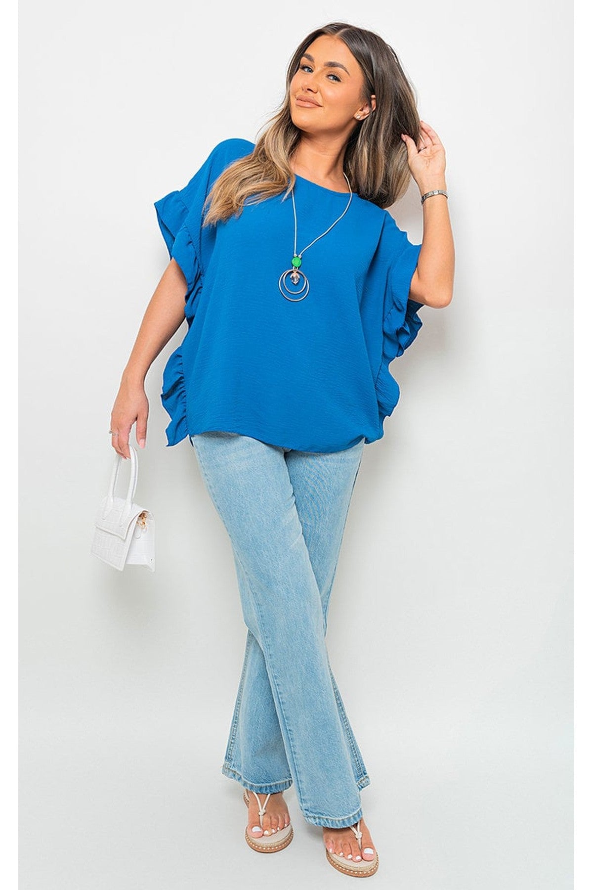 Vienna Frill Sleeve Top With Chain - ROYAL