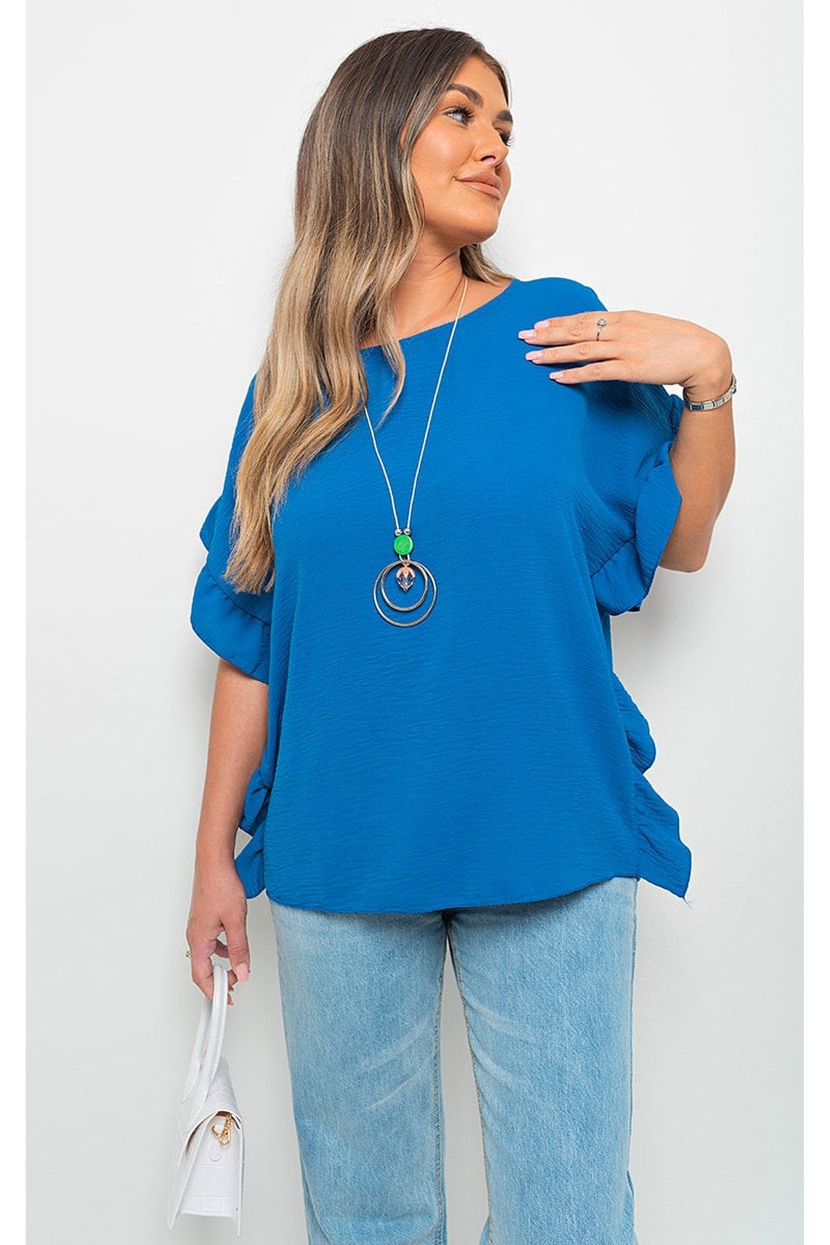 Vienna Frill Sleeve Top With Chain - ROYAL