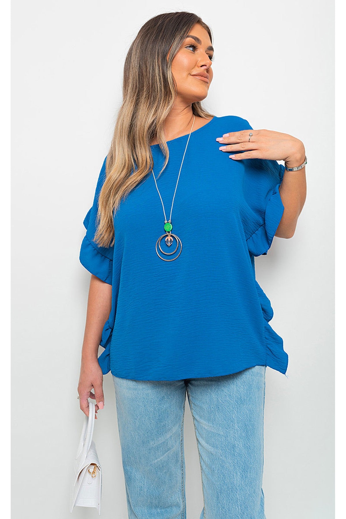 Vienna Frill Sleeve Top With Chain - ROYAL
