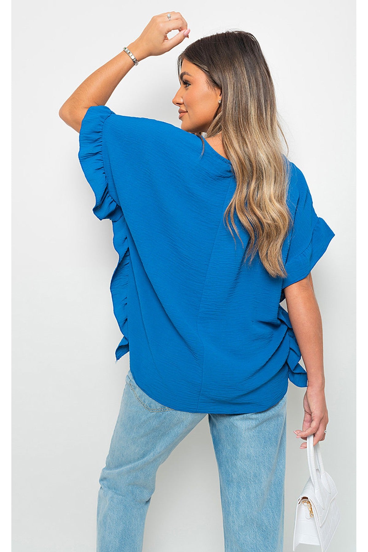 Vienna Frill Sleeve Top With Chain - ROYAL