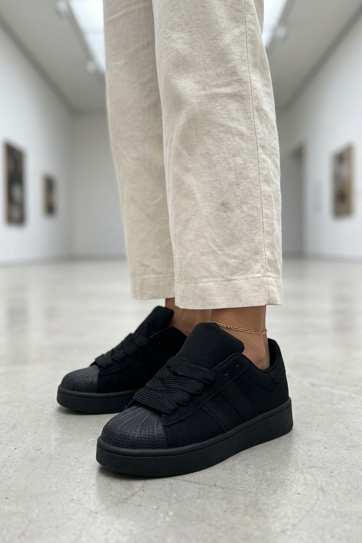 Maud Faux Suede Stripe Trainers - Black