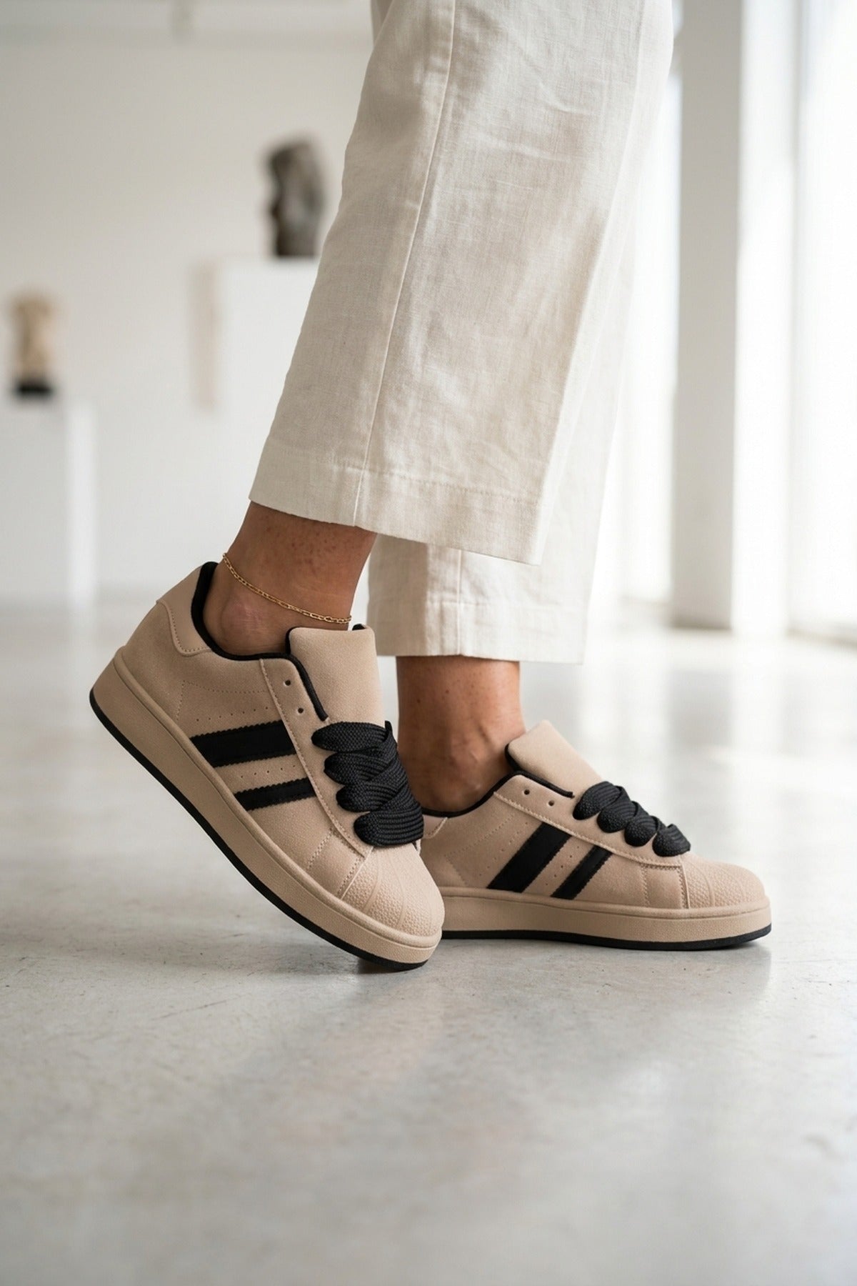 Maud Faux Suede Stripe Trainers - Khaki